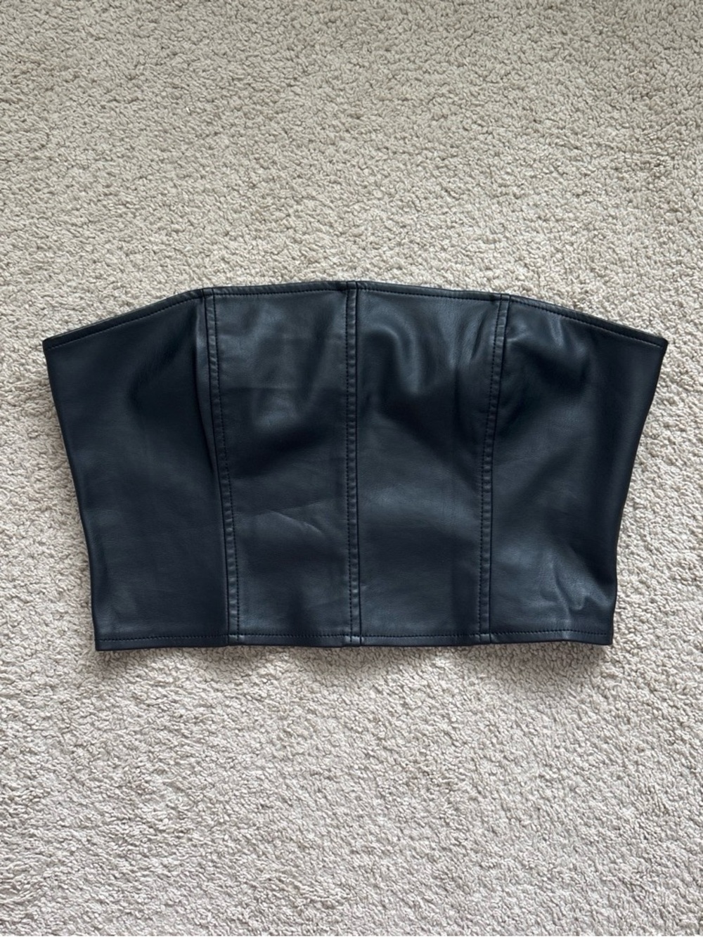Forever 21 Black Strapless Faux Leather Trim Bustier Top
